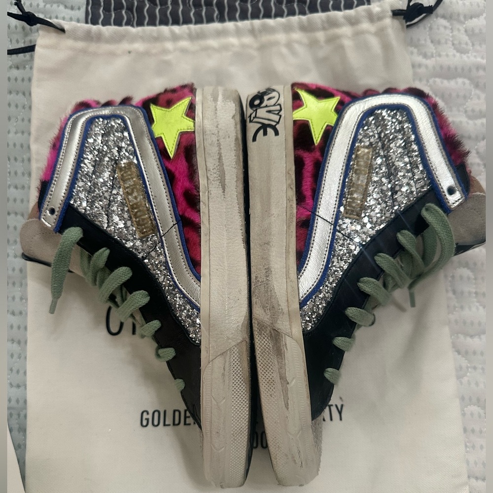 Golden Goose HTF Slides - Pink, Silver, and Yellow size 35